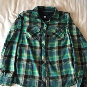 Marmot blue and green plaid flannel button down